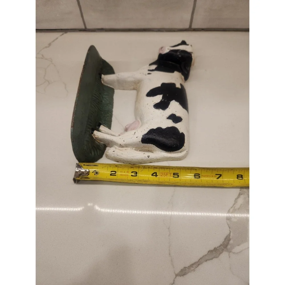 Vintage Hand Painted Cast Iron Cow Door‎ Stopper/Paper Weight, Bookend Folk Art